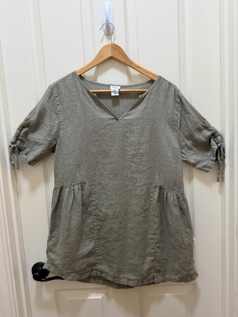 Sigrid Olsen Women's 100% Linen Tunic Top Size M Sage Green Lagenlook Boho Chic